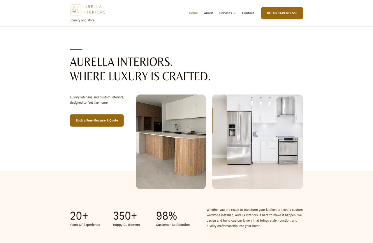 Desktop preview of the Aurella Interiors website built by Feroq Digital